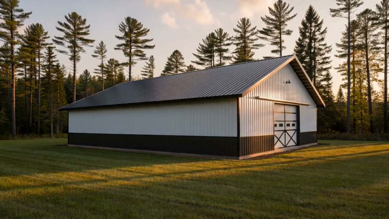 A completed Uncle Josh's Buildings steel garage in the Poconos