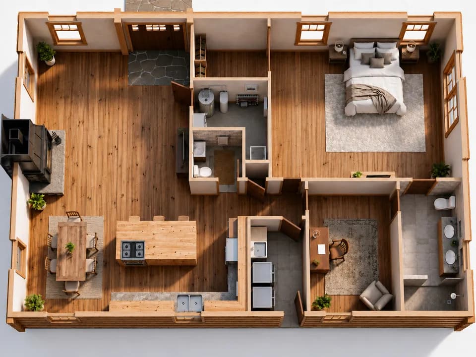 Barndominium floor-plan concept render